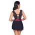 Cottelli Bondage - crna čipkasta babydoll haljina s okovratnikom - XL