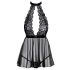 Poljubivi - čipkasta babydoll haljina s okovratnikom (crna) - L/XL