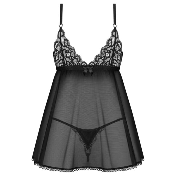 Obsessive Blomentis - čipkani babydoll set (crni) - M/L