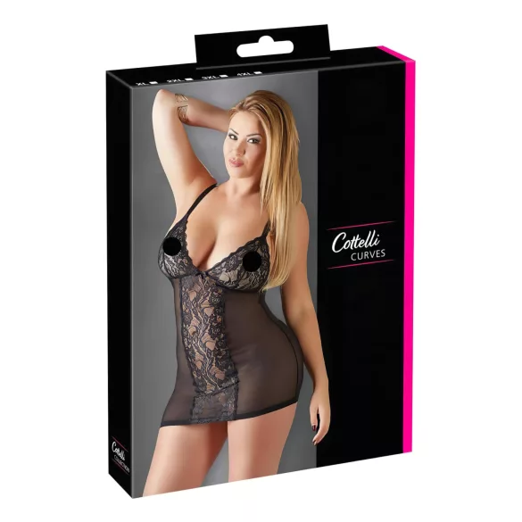 Cottelli Plus Size - čipkasta prozirna spavaćica (crna) - 2XL