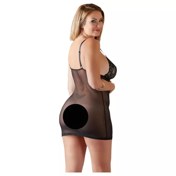 Cottelli Plus Size - čipkasta prozirna spavaćica (crna) - 4XL