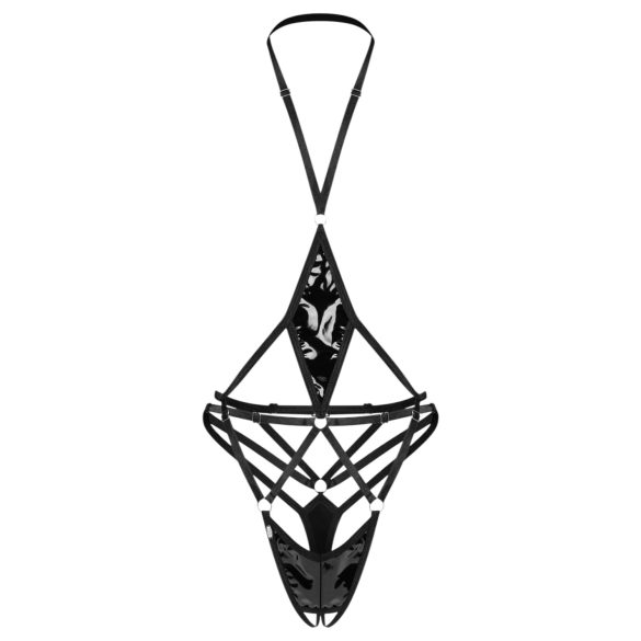 Obsessive Keira Lise - otvoreni, kaišasti bodi (crni)