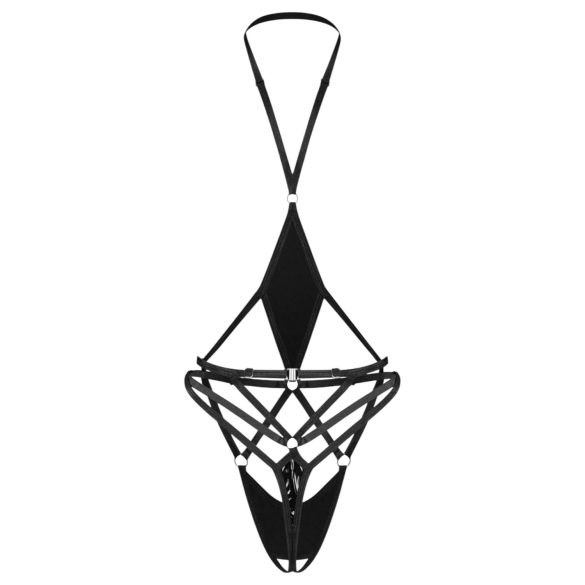 Obsessive Keira Lise - otvoreni, kaišasti bodi (crni)