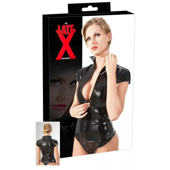 LATEX - ženska majica kratkih rukava sa rajsferšlusom (crna) - 2XL