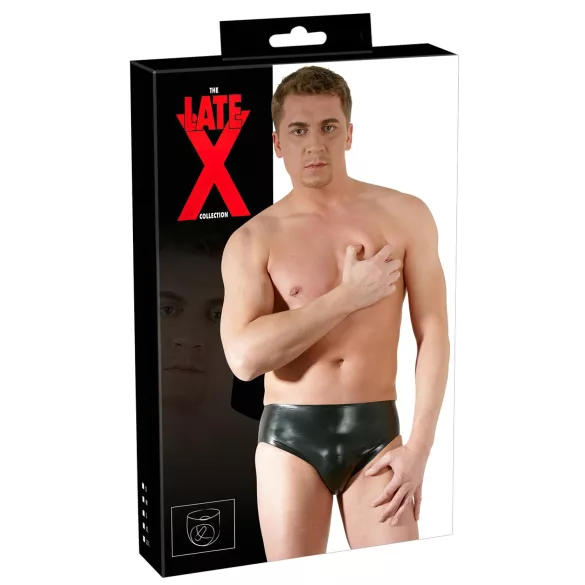 LATEX - muške gaće sa unutrašnjim analnim dildom za penis (crne) - XL