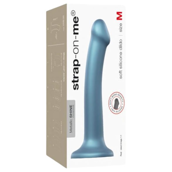 Strap-on-me Metallic Shine M - kožni prijateljski dildo (metalno plava)
