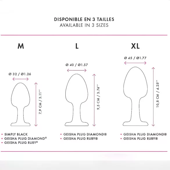 Dorcel Geisha Plug Ruby M - crni analni plug sa roze kamenom