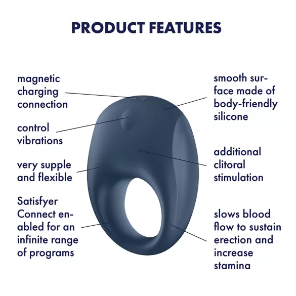 Satisfyer Strong One - Vibrirajući prsten za penis sa aplikacijom, za muškarce (plava)