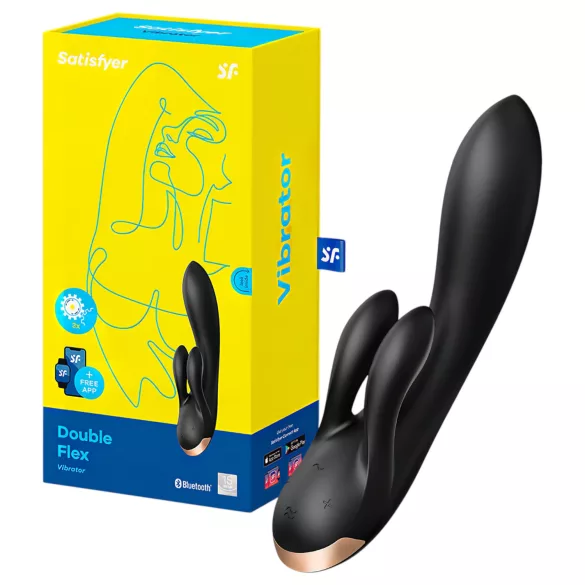 Satisfyer Double Flex - vibrator sa aplikacijom za klitoris sa rukom (crni)