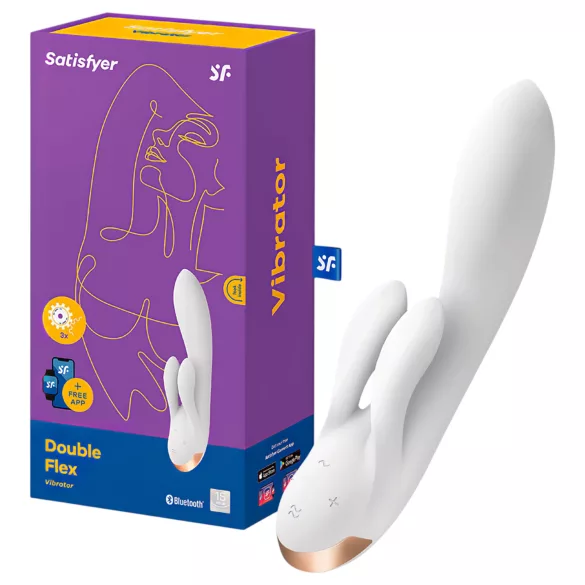 Satisfyer Double Flex - vibrator sa nastavkom za klitoris upravljan aplikacijom (beli)