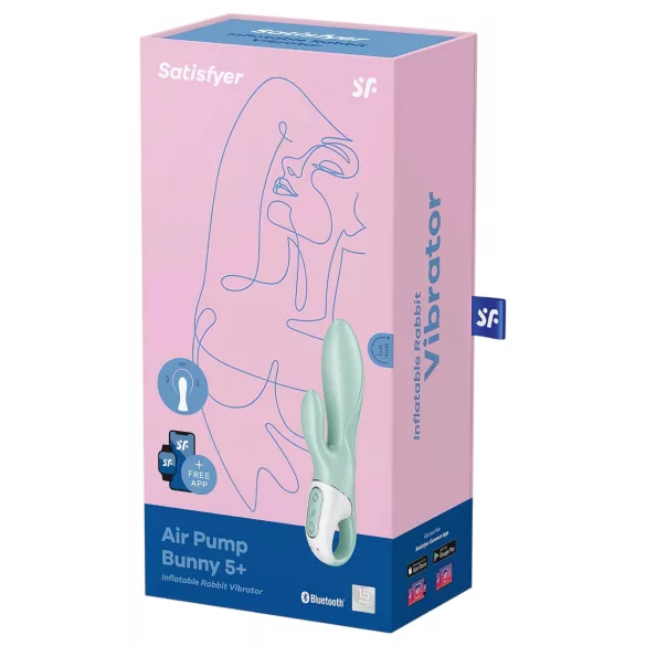 Satisfyer Air Pump Bunny 5 - vibrirajući punjivi stimulator na naduvavanje sa aplikacijom (menta)