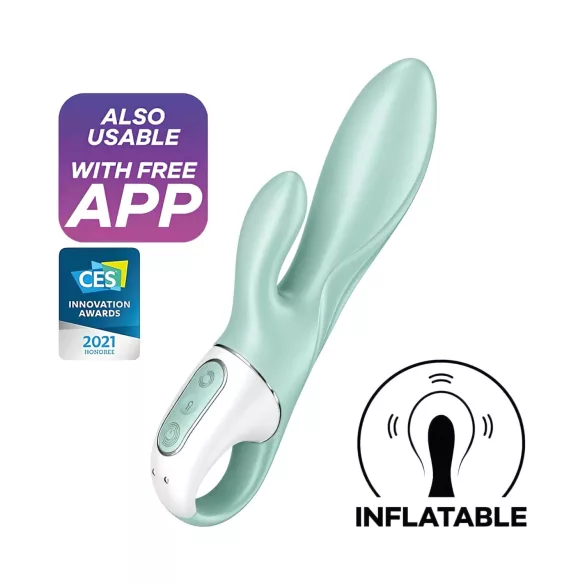 Satisfyer Air Pump Bunny 5 - vibrirajući punjivi stimulator na naduvavanje sa aplikacijom (menta)