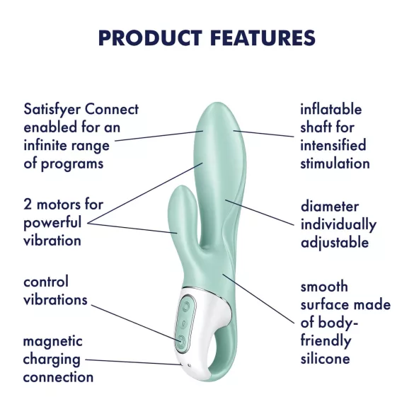 Satisfyer Air Pump Bunny 5 - vibrirajući punjivi stimulator na naduvavanje sa aplikacijom (menta)