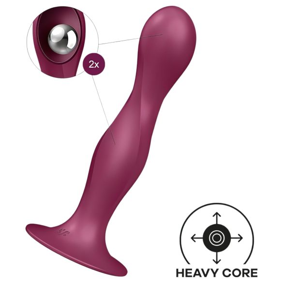 Satisfyer Double Ball-R - dildo sa vakuumskom bazom i tegom (crvena)