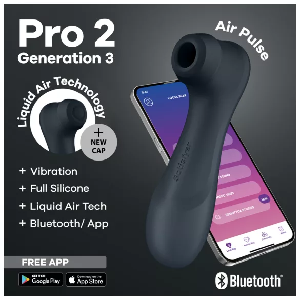 Satisfyer Pro2 Gen3 - апликацијом управљив ваздушно-таласни стимулатор клиториса (тамно сива)