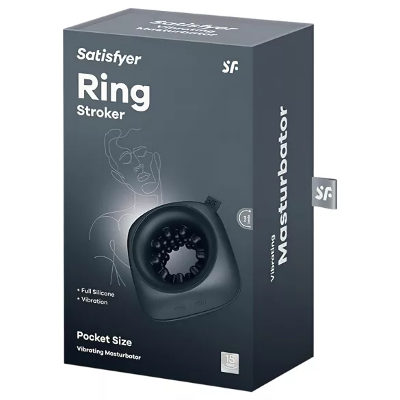 Satisfyer Ring Stroker - punjivi vibracioni masturbator (crna boja)