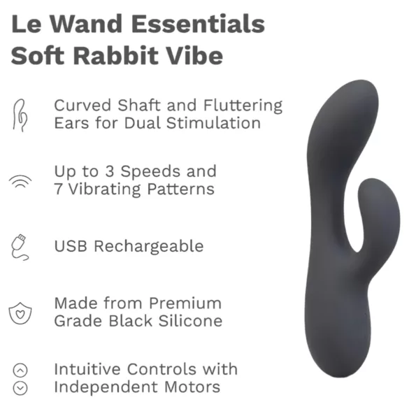 le Wand Soft Rabbit - 2 motorni vibrator sa klitorisom (crni)