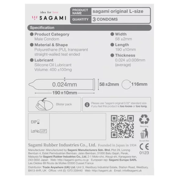 Sagami Original 0,02 L - kondomi - 58mm (3 komada)