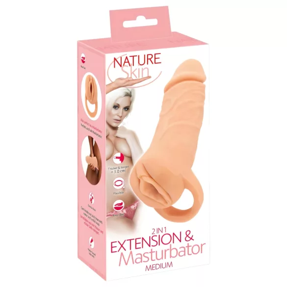 Prirodna koža - penis rukavac & veštačka vagina - 18cm (prirodno)