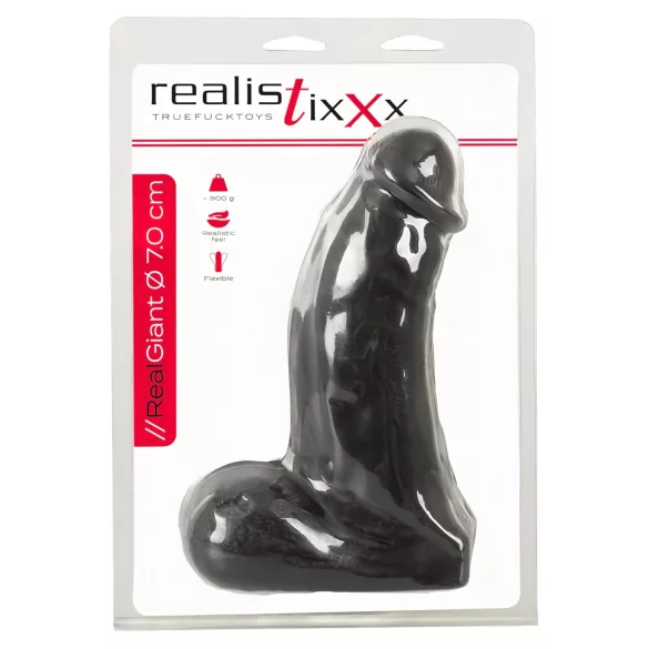 Realistixxx Real Giant - dildо са тестисима - 22 cm (црни)
