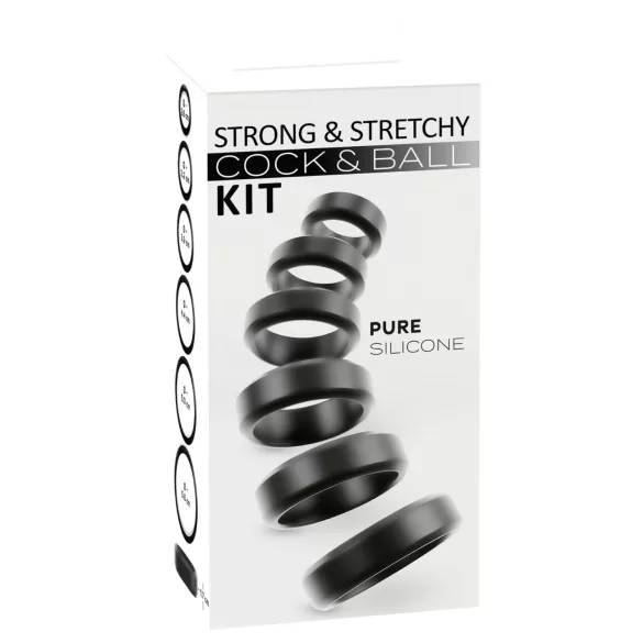 You2Toys - set prstenova za penis i testise (crni) - 6 komada
