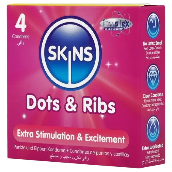 Skins - rebrasti i sa tačkicama kondomi (4 kom)