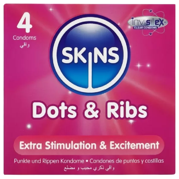 Skins - rebrasti i sa tačkicama kondomi (4 kom)