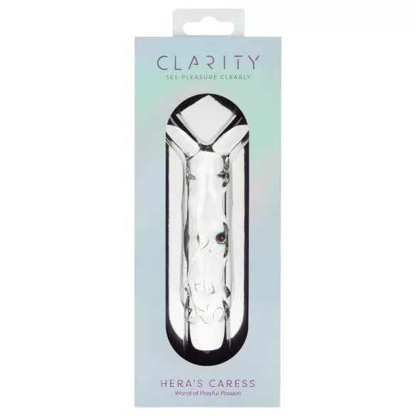 Clarity - stakleni dildo sa ručkom u obliku srca (providno)