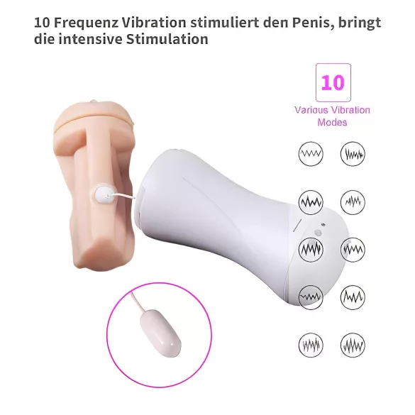 Usamljena Sreća - puštajuća-zvučna vibrir. veštačka vagina (bela-prirodna)