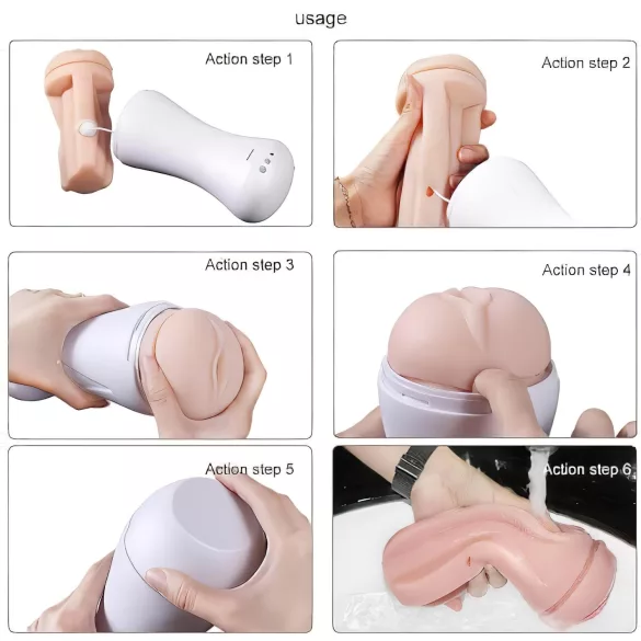 Usamljena Sreća - puštajuća-zvučna vibrir. veštačka vagina (bela-prirodna)