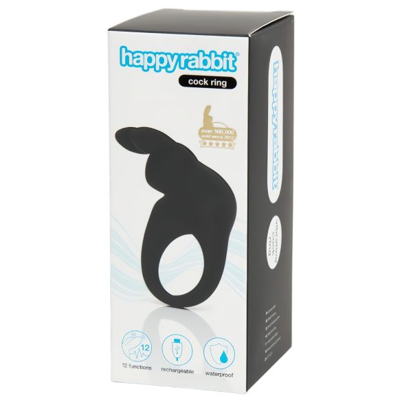 Happyrabbit Cock - punjivi vibrirajući prsten za penis (crni)
