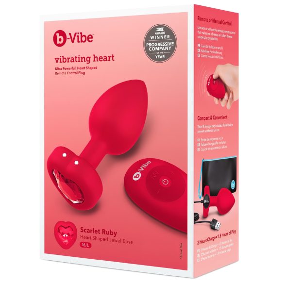 b-vibe heart - crveni analni vibrator sa daljinskim i punjenjem