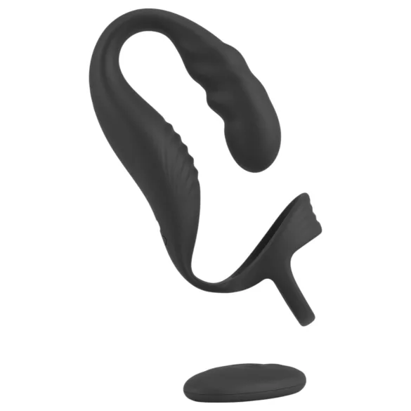 Rebel - vibrator za prostatu s prstenom za penis i testise (crna)