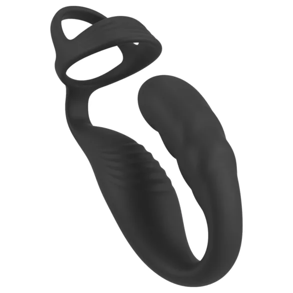 Rebel - vibrator za prostatu s prstenom za penis i testise (crna)