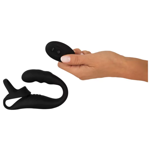 Rebel - vibrator za prostatu s prstenom za penis i testise (crna)