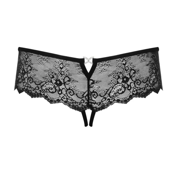 Obsessive Merossa - ženstvene crne tange sa cirkonima, otvoreni model - L/XL