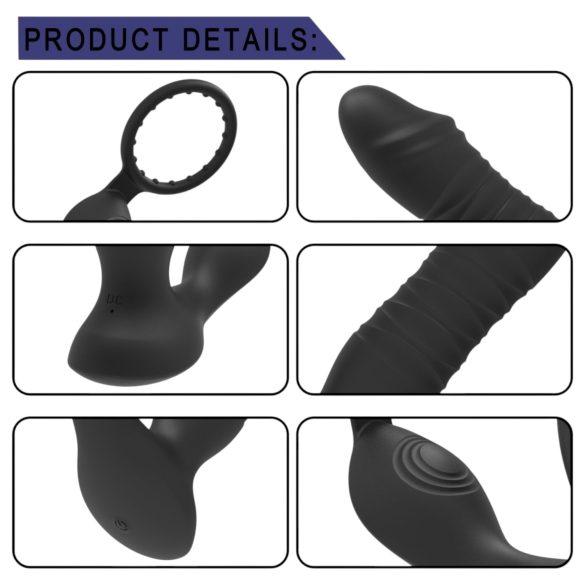 Men's Play - pametni analni vibrator s potiskivanjem (crni)