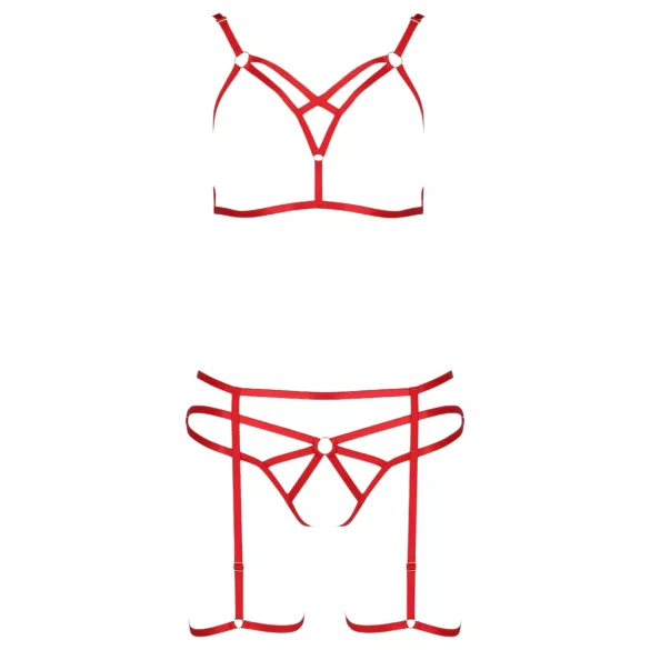 Passion Magali - set ukrasnih body harnessa - 3 dela (crvena)