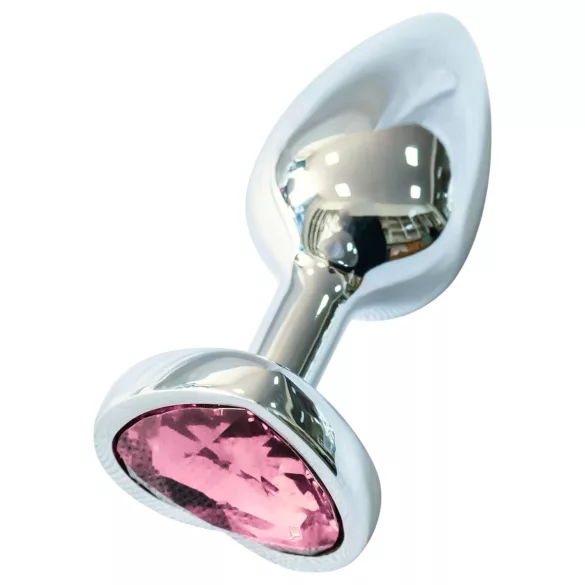 Sunfo - metalni analni čep sa srcastim roze kamenom (srebrni)