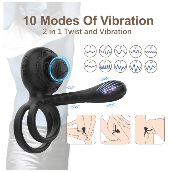 Biu-Biu - prsten za penis i vibrator za parove (crni)