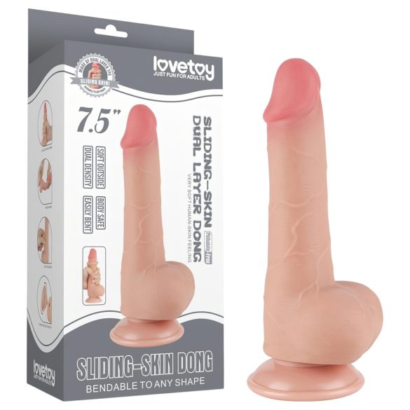 Lovetoy Klizna Koža - dvoslojni dildo sa testisima - 20cm (natur)