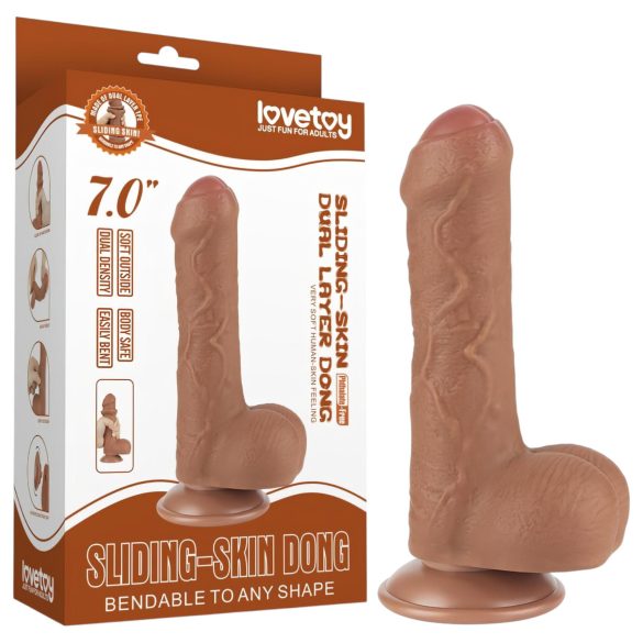 Lovetoy Klizna-Koža - Dvostruki Dildo sa Testisima - 18,3cm (prirodna boja)