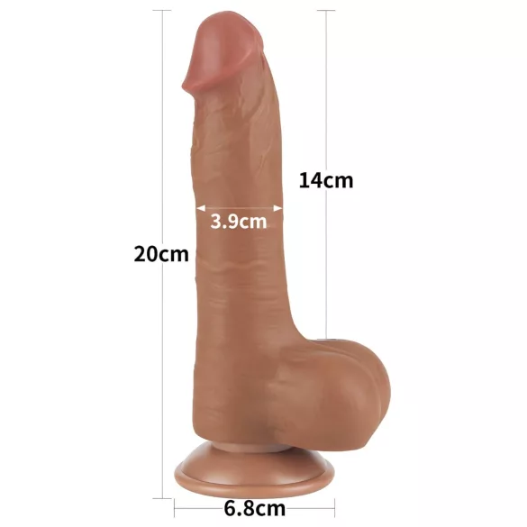 Lovetoy Klizna Koža - Dvostruki Dildo sa Testisima - 20,8 cm (tamna prirodna)