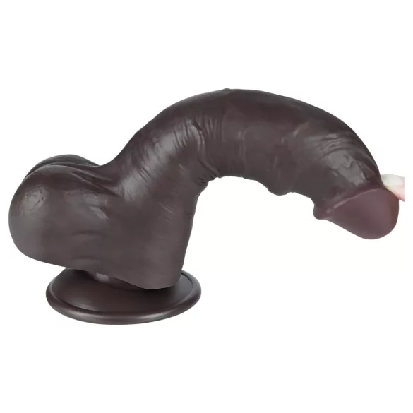 Lovetoy Sliding-Skin - dvostruki dildo sa testisima - 20cm (braon)