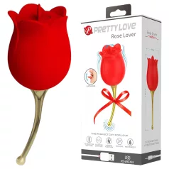 Pretty Love Rose Lover - dvostruki vibrator ruža (crveni)
