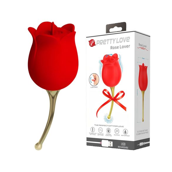 Pretty Love Rose Lover - dvostruki vibrator ruža (crveni)
