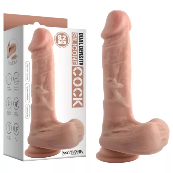 Dvojna gustina - realistčni dildo sa testisima i vakuumskom čašicom - 20 cm (natur)