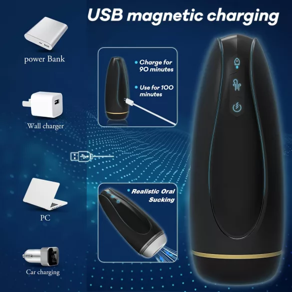 Sex HD Hawk - Punjivi vibrirajući-sisajući masturbator (crno-beli)