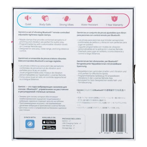 LOVENSE Gemini - pametni, vibrirajući štipaljke za bradavice (roze)