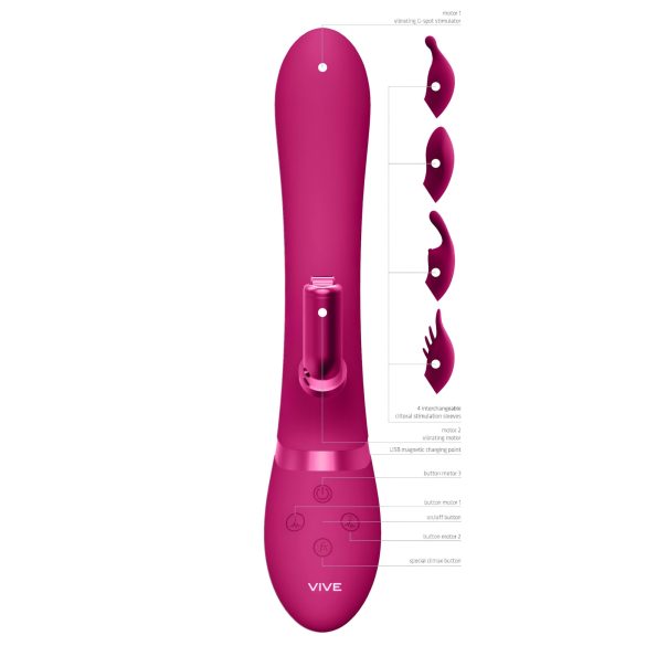 Vive Chou - punjivi vibrator sa glavama, boja roze
